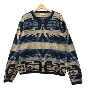 Vintage Ralph Lauren Denim & Supply Southwestern Aztec Navajo Knit Henley L